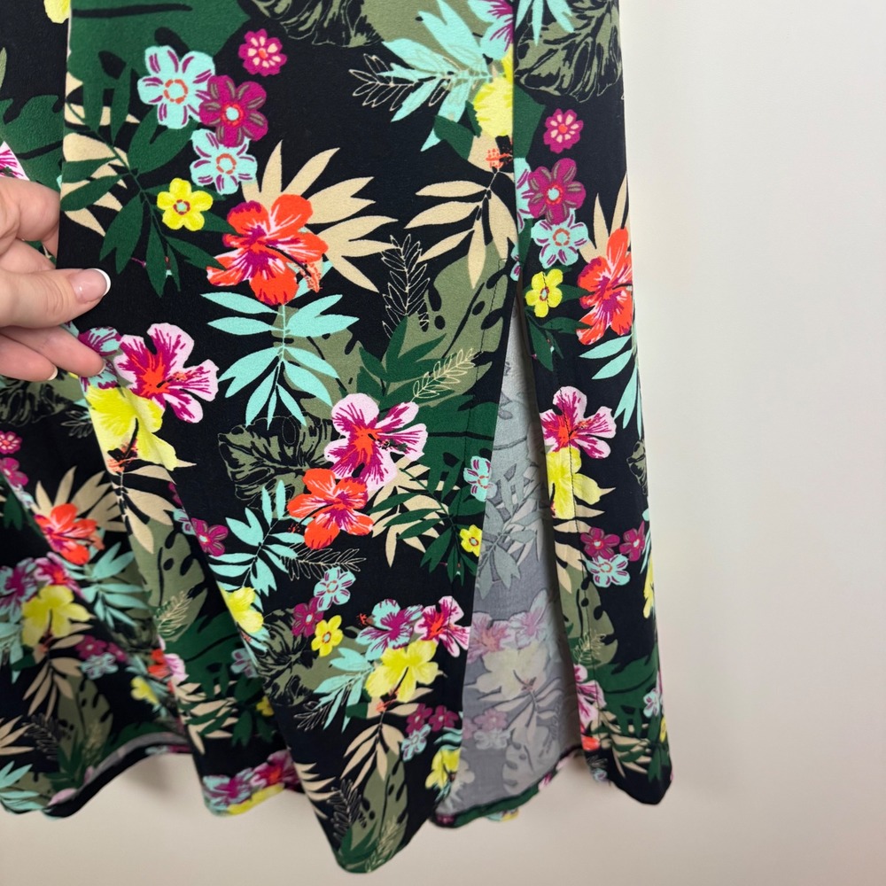 Terra & Sky Floral Pull On Maxi Skirt 4X Multicolor Stretch Side Slit Tropical - Picture 5 of 10